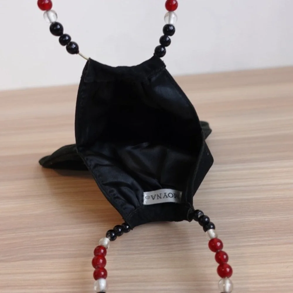Black‎ Boho Evening Purse Womens Beaded Floral Embroidered Pouch Bag Small MONYA
